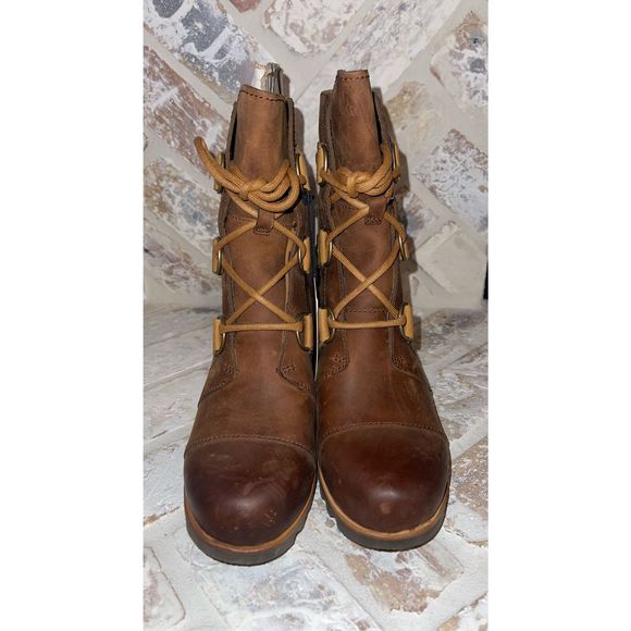 Sorel Joan of Arctic II Brown Leather Lace Up Wedge Heel Booties Women Size 6 - Picture 2 of 8